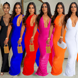 Fashion Women's Solid Color Single Shoulder Cuff Open Back Long Dress Women-Outfit