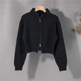 New 2021 Women's Autunm Winter Sweaters Zippers Cardigans Knitted Vintage Fashionable Elagant Short Tops