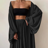 TWOTWINSTYLE White Sexy Three Piece Set For Women Slim Vest Lantern Sleeve Coat Wide Leg Pants Loose Sets Female Fashion