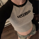Fongt Embroidered Long-Sleeved T-Shirt Women's Fall 2024 New Slim Show Slim Design Sense Short Student Bottom