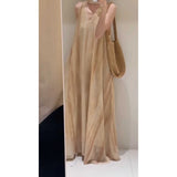 Fongt Vacation Fainting V-Neck Hanging Neck Dress Loose Belly Sleeveless Sleeve Sling Vest Long Dress