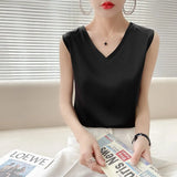 Fongt Vest Female Build Bottom With A Suit Satin Summer V Collar White Outside Wearing Small Sling Shirt-Outfit