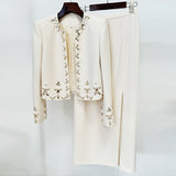 Fongt New Star Fashion Heavy Industry Nail Beads Jacket Open Fork Half Skirt Set Two Sets