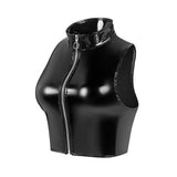 Fongt Ladies PVC Mirror Bright Leather Vest Sexy Show Chest Skin Vest Size Accurate No Smell-Outfit