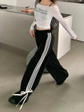 Stripe Bow Baggy Sweatpants-Outfit