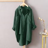 Fongt Women's Casual Wind Solid Color Shirt Autumn Cotton And Linen Cardigan Double Pocket Long Sleeved Top 7 Color Size