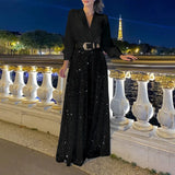 Fongt Buy Through The New Fashion V-Neck Long-Sleeved Shirt Temperament Elegant Waist Display Thin Bright Leg