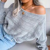 Fongt Explosion Autumn And Winter Word Collared Shoulder Hollow Knitted Casual Knitted Sweater Women's Clothing