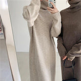 New 2021 Autumn Winter Women Sweater Dresses Turtleneck Pure Warm Knitting Oversized Elegant Lady Long Dresses