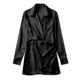Women Fashion Srping Pleated Soft Touch Wrap Mini Dress Vintage Long Sleeve Side Buttons Female Dresses Vestidos
