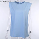 Shoulder Pad Casual Women T Shirts Solid Round Neck Summer Tops Loose Cotton Tee Shirts Soft Office Ladies T