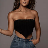 Fongt Strapless Knit Sling Irregular Sleeveless Shoulder Tight Thin Knit Top Sweater-Outfit