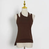 Fongt New Commuter Trend Irregular Fake Two Sling Vest Women's Round Collar With A Top T Shirt-Outfit