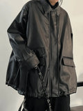Oversized Black Faux Leather Jacket-Outfit