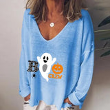 V-neck Long Sleeve Pullover Casual Loose