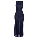 Fongt Autumn Summer New Women's Sexy Perspective Mesh Holiday Dress Evening Dress Women