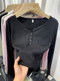 Design Sense Small Slim Solid Color Long-Sleeved T-Shirt Spring New Thin V-Collar White Bottomed