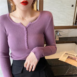 Fongt Sweater Women's Autumn And Winter Under The Bottom Shirt V Collar 2024 New Burst Long-Sleeved Black Tight
