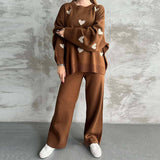 Fongt 2025 New Women's Long-Sleeved Love Loose Casual Knitting Set