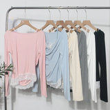 Spring Fake Two Lace Lace Collar Folded Long Sleeves Slimming Bottom T-Shirt Blouse Woman