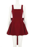 Red Velvet Open Back Bow Mini Dress-Outfit