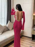 Fongt New Beach Sunscreen Dress Jersey Women's Long-Sleeved Sexy Bare Back Dress Women's Summer Dress