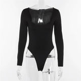 Long Sleeve Knitted Skinny Bodysuit Women Winter Autumn Winter Solid Square Collar White Black clothing Body Top Jumpsuit