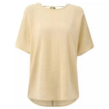 Fongt Summer New Women's Hot Selling Loose Round Collar Solid Color Back Lace Short-Sleeved Top Women-Outfit