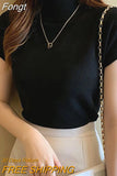 Turtleneck Summer Short Sleeve Korean Style Sweater Knitted Pullover Women Sweaters Basic Thin Tops Pull Femme Jumper