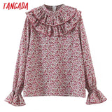 Women Ruffles Flowers Print Oversize Collar Shirt Long Sleeve 2021 Chic Female Blouse Shirt Tops