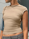 Fongt Out Back Top Tight Short Sleeve Navel Half High Collar Solid Color 2024 Summer Hot Girl Sexy Female T-Shirt-Outfit