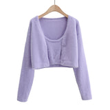 Cropped Button Knit Two Piece Cardigan-Outfit