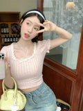 Summer New Square Neck Short Sleeve Bubble T-Shirt Slimy White Hottie Design Short