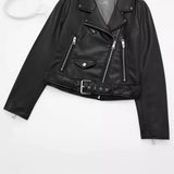 New Leather-Like Locomotive Style Zipper Jacket 3046060-Outfit