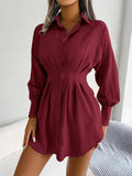 Wind Shooting Spring And Summer Leisure Lantern Sleeves Waist Asymmetric Dress Shirt Dress Women's