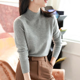 Fongt Simple Knitted Shirt Inside The Woolen Sweater Thicker Half-High Collared Shirt Sweater Women's Autumn And Winter