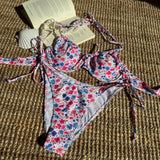 2025 New Small Fresh Floral Print Sexy Strap Bikini Split Swimsuit