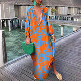 New Hot Style Fashion Print V-Neck Button Dress Women's Wear-Outfit