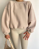 Fongt New Round Collar Splicing Long Sleeve Solid Color Basic Velvet Shirt