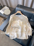 Chinese Style Bamboo Printing Medium Sleeve Round Collar Blouse Thin Summer Loose Aging Beautiful Vintage Blouse-Outfit