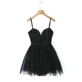 Black Mesh Frill Tulle Strap Mini Dress-Outfit