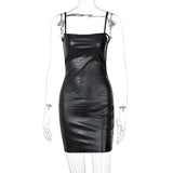 Fongt Women's Dress Crocodile Texture Slip Leather Dress Sexy Backpack Hip Skirt Goes With Everything-Outfit