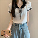 Fongt Style Doll Collar T-Shirt For Women's Summer New Sweet Spicy Head Short-Shoeed Sexy Ins Short-Sleeved