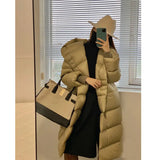 2024 Korean Version Of The Long Over The Knee Down Jacket Female Jiangnan With The Same Thick Loose Show Thin White Duck Down Hooded Coat-Outfit