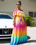 African Long Maxi Dresses for Women Dashiki Shoulder off Tie-dye Summer Dress Plus Size Robe Femme Vestidos American