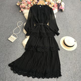 Net Color Chiffon Long-Sleeved Cake Skirt-Outfit