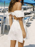 Fongt Spring Fashion New Sexy Hot Girl Collar Bubble Cuffed Embroidery Short Dress