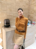 Fongt Xixi 2025 Autumn New White Standard Long Sleeve High-Neck Knitted Top Sweater Women 89612