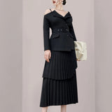 Fongt Version Of Temperament Two Sets Of 2025 Autumn New Sling Belt Belt Coat High Waist Pressure Skirt Dress Suit Female Tide