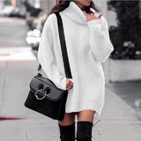 Fongt And Winter New Women's High Collar Medium Long Knit Jumper Long Sleeve Dress Sweater Women's